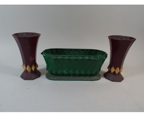 A Pair of Cast Iron Hand Painted Vases and a Similar Planter Vase, 20cm High 