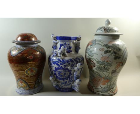 Three Various Oriental Vases, 44cm high One Missing Finial 