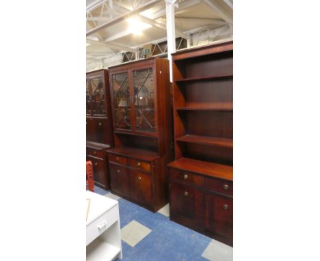 Two Astragal Glazed Mahogany Display Cabinets, One with Pull Front Centre Cocktail Cabinet Together with a Matching Mahogany 