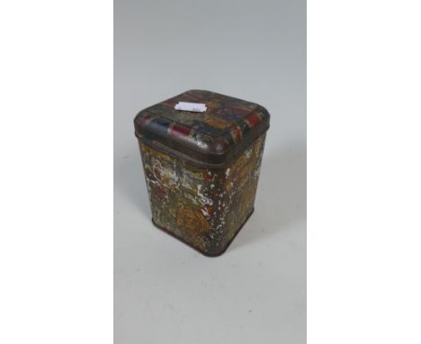 A Decorated Decorated George V Tea Caddy Tin with Worn Decoration to Include Winston Churchill, Sir John Jellicoe, General Jo
