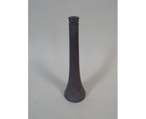A Pewter Horn Shaped Hunting Flask, 22cm high 