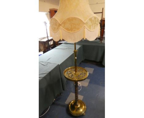 A Nice Quality Brass Standard Lamp with Circular Base, Barley Twist Wire Decoration, Centre Pierced Circular Tray and Three B