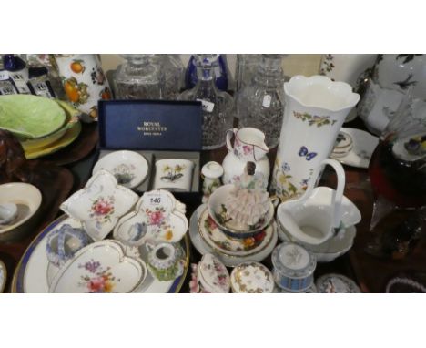 A Tray of Ceramics to Include Royal Worcester, Royal Crown Derby, Aynsley Cottage Garden, Coalport Etc