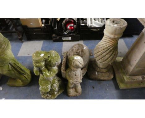 A Collection of Reconstituted Stone Garden Figures, Stands, Paving Stones and Pump Trough 