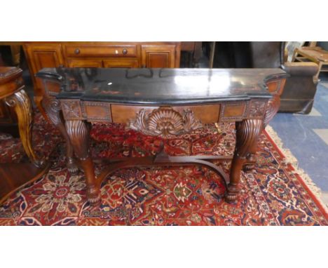 A Modern Touchstone Console Table with Faux Marble Top, Carved Centre Drawer and Carved Cabriole Supports, 152cm Wide