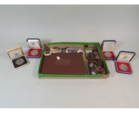 A Collection of British and Other Coins to Include Turner First Day Cover, Crowns etc