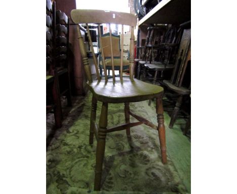 A set of six Victorian windsor stick back kitchen chairs, with elm seats on turned supports