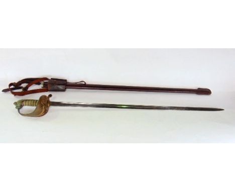 A naval officer's Wilkinson sword with shagreen hilt, lion head mount and leather scabbard, 100 cm long approx.