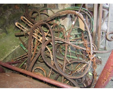Four pairs of vintage sprung steel garden bench ends/supports