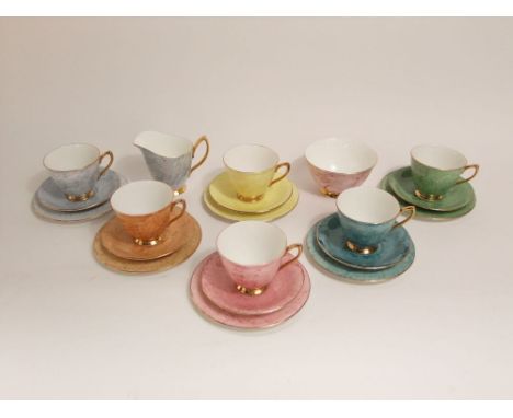 Royal Albert Gossamer part tea service with 6 cups, 6 saucers, 6small plates, milk jug and sucrier with coloured mottled fini