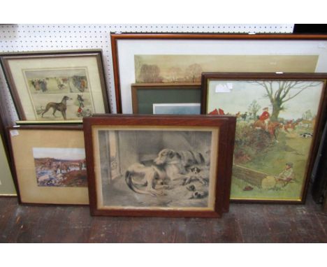 A quantity of 19th century and later pictures and prints relating to sporting subjects and including a pair of lithographs of
