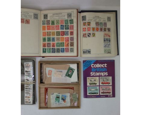 Three stamp albums containing a quantity of mainly worldwide stamps, boxes and envelopes containing further unsorted stamps, 