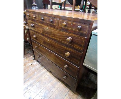A Regency mahogany caddy top bedroom chest, with deep satin wood banded detail and boxwood stinging, fitted with an unusual a