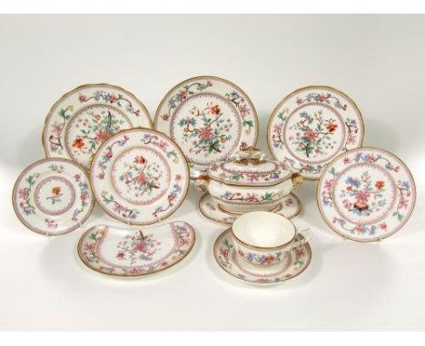 An extremely extensive late 19th and early 20th century Royal Worcester dinner service with printed and infilled chinoiserie 
