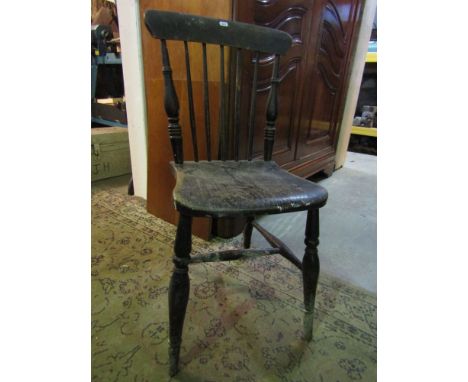 A harlequin set of 10 Windsor elm and beechwood stick back kitchen chairs with turned supports and H shaped stretchers