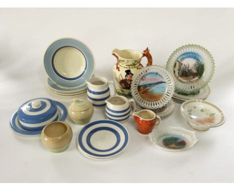 A TG Green Cornish Kitchenware butter dish and cover of circular form, further similar Chef wares, a set of six Susie Cooper 