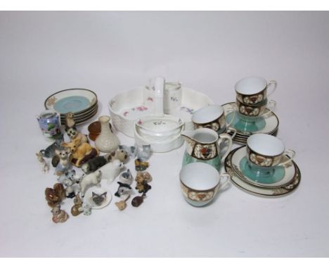 A Coalport strawberry set with printed floral decoration and incorporating a sugar bowl and cream jug, a collection of Norita