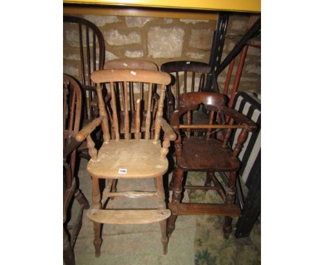 Four 19th century Windsor stick back high chairs