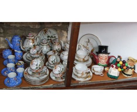 A quantity of Japanese eggshell porcelain wares including blue ground coffee wares with dragon decoration including coffee po