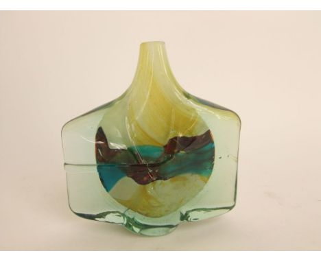 Possibly by Mdina Studio art glass 'Axe' vase with mottled interior bowl, 23cm high