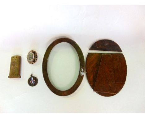 A Victorian memorial brooch with hunting scene panel within a black and scrolled framework - Henry Harford Obit - March 16th 