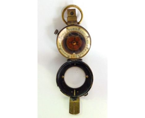 F Barker & Son of London 1930s brass pocket compass, registered number 2502 and dated 1937.