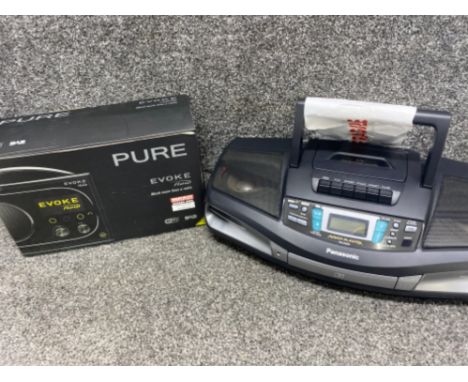 Pure Evoke Flow digital radio in original box together with a vintage Panasonic Power Blaster - model RX-DS28