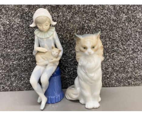 Nao by Lladro harlequin with cat &amp; large Cat ornament