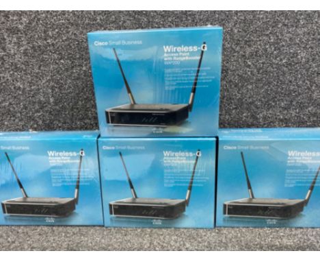 4x Cisco “small business” wireless-G Access point’s with range boosters, model WAP200, all still sealed &amp; new in original