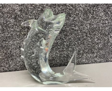 Large Art Glass fish - signed indistinct on the base - H26xW24cm (damage repair fin)