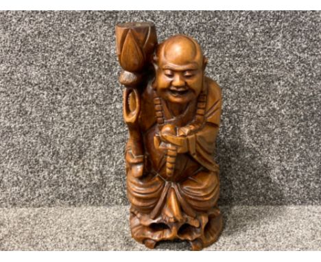 Tall 14.5” carved Chinese hardwood figure of Buddha as a lamp base