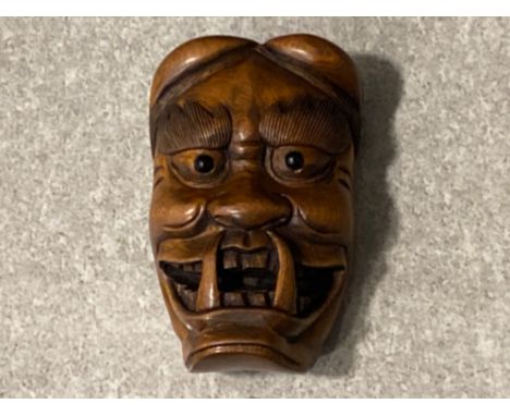 Japanese handmade wood carving Netsuke - Tribal Demon Mask