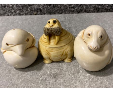 2x Harmony Kingdom trinket boxes includes Mae the Dolphin, Cyril the Seal plus Jiggles the Walrus by Pot Belly's
