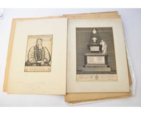 WORCESTERSHIRE EPHEMERA. Circa 20 portraits of Worcester bishops and circa 25 prints, mainly topographical, with extracts on 