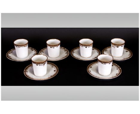 Noritake Fine Bone China Set of Six Cups and Saucers. c.1920's. White with Gold Borders, Colour way. 