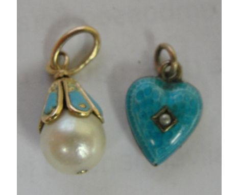 2 x Victorian enamel and pearl pendants