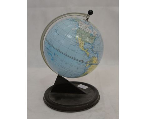 Vintage tin globe on stand.