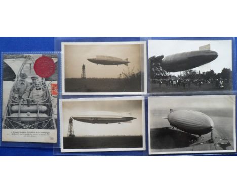 Postcards, Aviation, 5 good early Aviation cards inc. 4 RP' s of R-100 Zeppelin, R101 (tethered), LZ130 Graf Zeppelin with sp