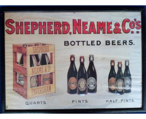Breweriana, Framed Advertising print for Shepherd, Neame &amp; Co's Bottled Beers illustrated with different sizes of bottles
