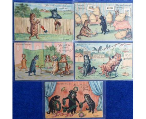 Postcards, a selection of 5 anthropomorphic cat cards illustrated by Louis Wain and published by Tuck from 'The Fortune Telli