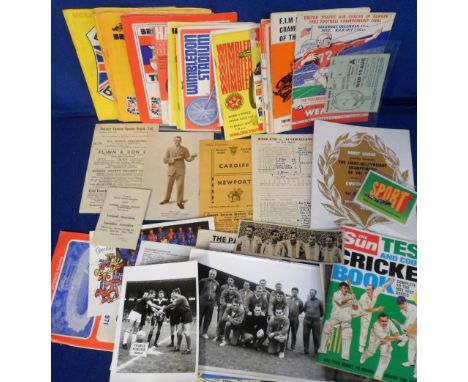 Sport, a varied selection of programmes, tickets, annuals, handbooks, postcards etc, mostly 1950s onwards, a few earlier vari