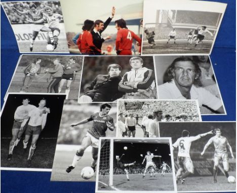 Football press photos, collection of 60+ photographs, colour and b/w, mostly 1980s, inc. England Internationals, training sho