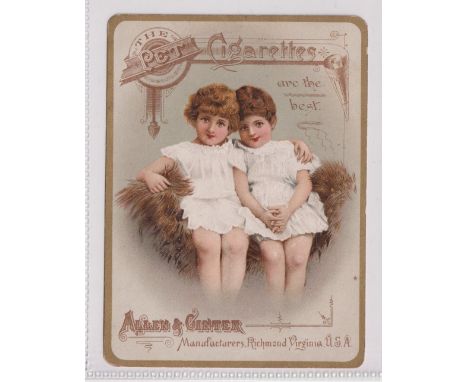 Cigarette card, USA,  Allen &amp; Ginter large advertising card for Pet Cigarettes illustrated with 2 girls seated, approx. 1
