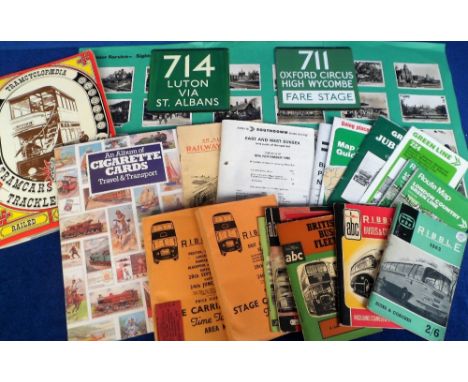 Green Line and other Buses, a collection of bus related items to include 2 bus stop fare stage enamel plates, 5 Ian Allen ABC