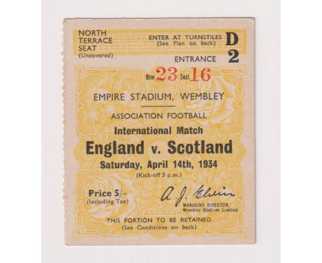 Football ticket, England v Scotland, 14 April, 1934, Wembley Stadium (gd) (1)