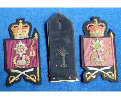 Militaria, 2 bullion Queen's Crown Full Dress arm badges, 1 Scots Guards and 1 Coldstream Guards together with a Welsh Guards