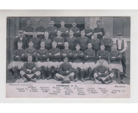 Football postcard, Liverpool FC, printed card showing squad photo by R. Scott &amp; Co, early 1900's (unused, gd) (1)