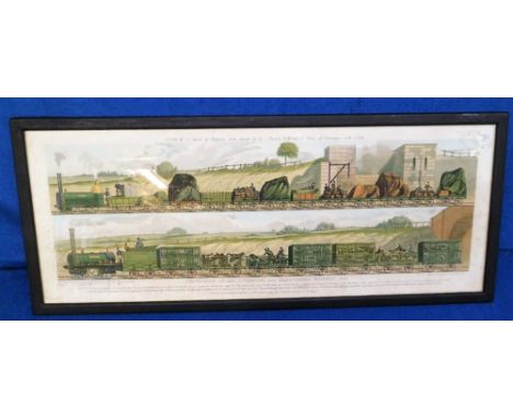 Railwayana, a framed and glazed coloured carriage print entitled 'Plate III. A Train of Waggons with Goods &amp;c, &amp;c, - 