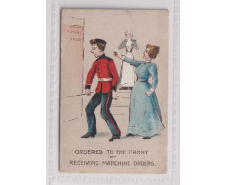Cigarette card, Alberge &amp; Bromet, Naval &amp; Military Phrases, (Bridal Bouquet) type card, 'Ordered to the front' (some 