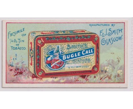 Cigarette card, Smith's, Advertisement card for 'Smith's Bugle Call Mixture', illustrated with tobacco tin (vg) (1)